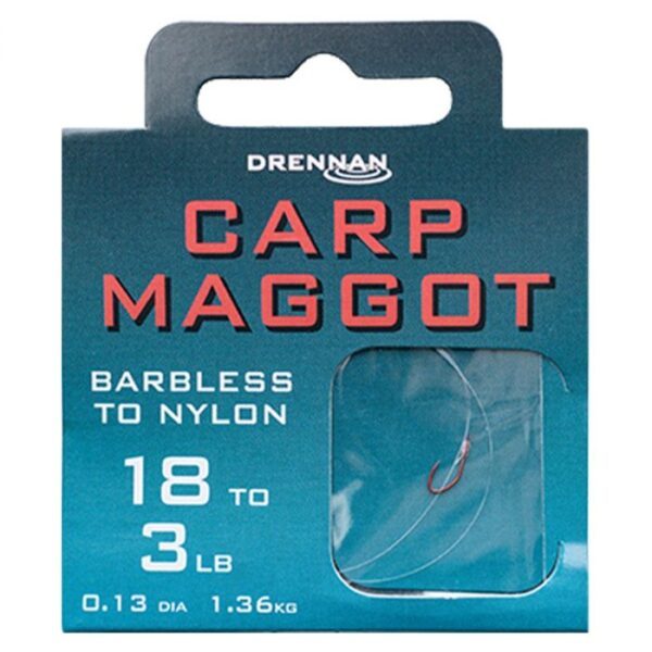 Drennan Carp Maggot Hooks To Nylon 25CM (HNCMGB014-020)