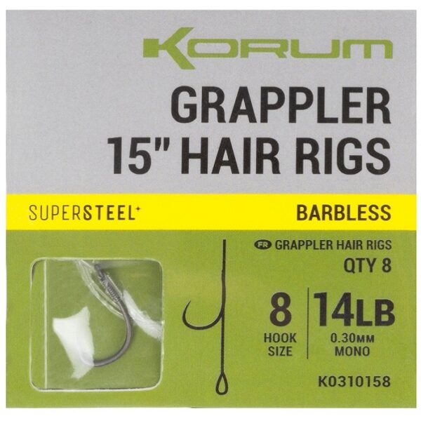 Korum Grappler Hair Rigs Barbless 38CM