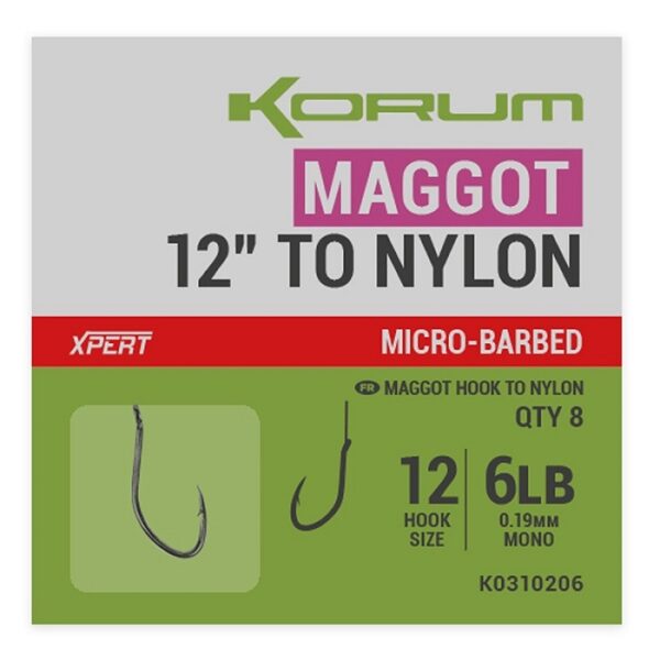 Korum Xpert Maggot Hooks To Nylon Barbed 30CM