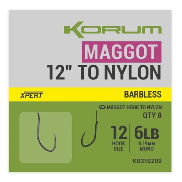 Korum Xpert Maggot Hooks To Nylon Barbless 30CM