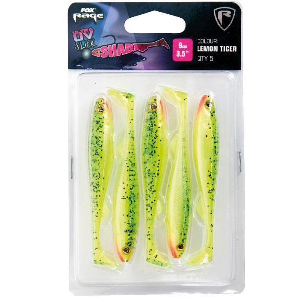 Fox Rage Slick Shad Single Colour Pack 9CM - UV Lemontiger