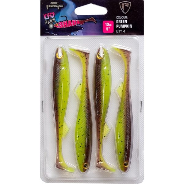 Fox Rage Slick Shad Single Colour Pack 13CM - UV Green Pumpkin
